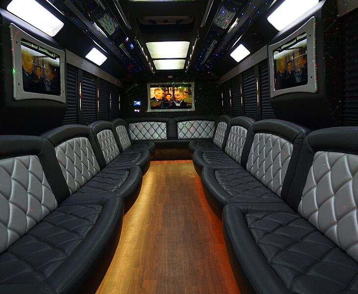 Sleek party bus interiors